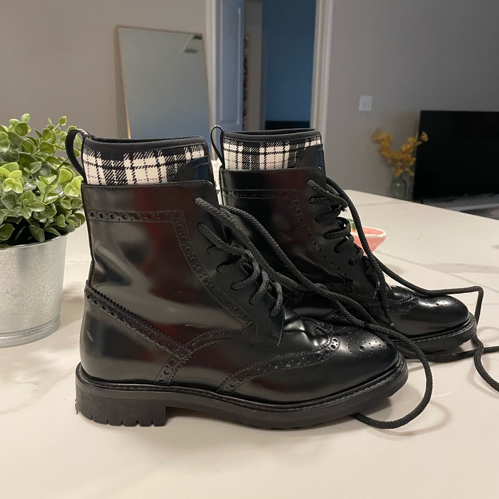 Dior black boots with checkered detail on top. Authentic! Size 6.5